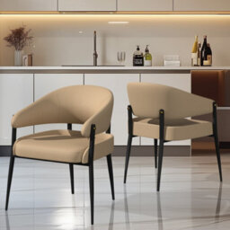 Fativo 79Cmh Set Of 2 Dining Chairs Microfiber Leather Accent Upholstered Arm Chair Low Back, Light Khaki