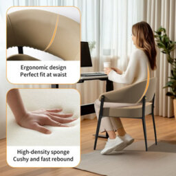 Fativo 79Cm H Set Of 2 Dining Chairs Microfiber Leather Accent Upholstered Arm Chair Low Back Dining Room Kitchen, Light Khaki - thumbnail 4