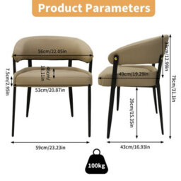 Fativo 79Cm H Set Of 2 Dining Chairs Microfiber Leather Accent Upholstered Arm Chair Low Back Dining Room Kitchen, Light Khaki - thumbnail 2