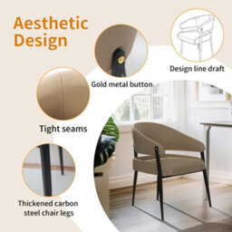 Fativo 79Cm H Set Of 2 Dining Chairs Microfiber Leather Accent Upholstered Arm Chair Low Back Dining Room Kitchen, Light Khaki - thumbnail 5