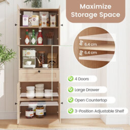 Gainoom 171.5 Cm Tall Bathroom Cabinet Freestanding Storage Cabinet With 4 Doors & 1 Drawer - thumbnail 6