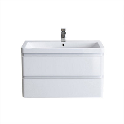 Sundaze Wall Hung 2 Drawer Vanity Unit Basin Bathroom Storage Furniture 800mm Gloss White - image 1