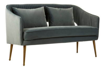 Orsina 2 Seater Dusky Blue Velvet Sofa For Lounge,small Velvet Couch,gold Finished Settee,elegant Office Sofa Seat - image 1