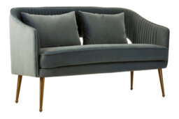 Orsina 2 Seater Dusky Blue Velvet Sofa For Lounge,small Velvet Couch,gold Finished Settee,elegant Office Sofa Seat