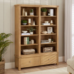 The Furniture Market Marbury Oak Extra Large Grand Double Library Bookcase With 2 Drawers