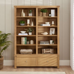 The Furniture Market Marbury Oak Extra Large Grand Double Library Bookcase With 2 Drawers - thumbnail 3
