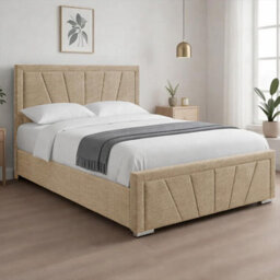 Naples Cream Upholstered Sunrise Small Double Bed Frame, Modern Luxury Floor-Standing Headboard & Footboard - thumbnail 2