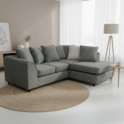Abakus Direct Jumbo Chenille Corner Sofa In Charcoal Right Facing With Plush Chaise Extension - image 1