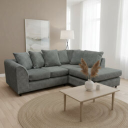 Abakus Direct Jumbo Chenille Corner Sofa In Charcoal Right Facing With Plush Chaise Extension - thumbnail 7