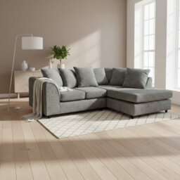 Abakus Direct Jumbo Chenille Corner Sofa In Charcoal Right Facing With Plush Chaise Extension - thumbnail 2