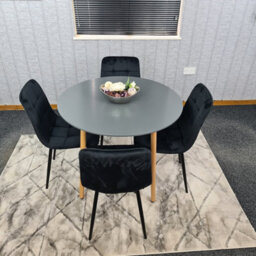 Kosy Koala Dining Table Set Of 4 Round Grey Dining Table And 4 Black Velvet Tufted Chairs For Kitchen Room Dining Room