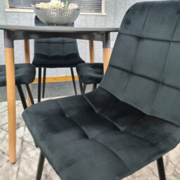 Kosy Koala Dining Table Set Of 4 Round Grey Dining Table And 4 Black Velvet Tufted Chairs For Kitchen Room Dining Room - thumbnail 3
