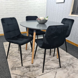 Kosy Koala Dining Table Set Of 4 Round Grey Dining Table And 4 Black Velvet Tufted Chairs For Kitchen Room Dining Room - thumbnail 4