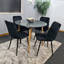Kosy Koala Dining Table Set Of 4 Round Grey Dining Table And 4 Black Velvet Tufted Chairs For Kitchen Room Dining Room - thumbnail 5
