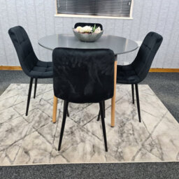Kosy Koala Dining Table Set Of 4 Round Grey Dining Table And 4 Black Velvet Tufted Chairs For Kitchen Room Dining Room - thumbnail 6