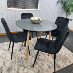Kosy Koala Dining Table Set Of 4 Round Grey Dining Table And 4 Black Velvet Tufted Chairs For Kitchen Room Dining Room - thumbnail 8