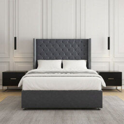 REGIONAL FURNISHINGS Steel Plush Velvet Divan Bed Set Upholstered 54Inch Headboard 2Drawers Footend & No Mattress In Double King 4Ft 6Ft Sizes - thumbnail 3