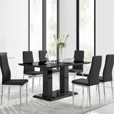 Furniturebox Uk Imperia Black High Gloss Dining Table And 6 Black Milan Dining Chairs Set - image 1