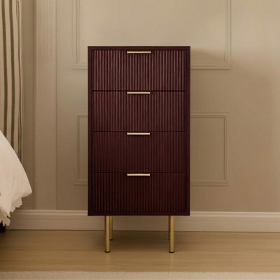 Ohs Ribbed Bedside Table Modern Bedroom 4 Draw Office Nightstand - Dark Berry - image 1