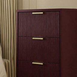 Ohs Ribbed Bedside Table Modern Bedroom 4 Draw Office Nightstand - Dark Berry - thumbnail 3