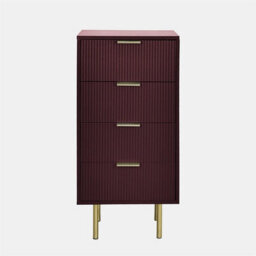 Ohs Ribbed Bedside Table Modern Bedroom 4 Draw Office Nightstand - Dark Berry - thumbnail 4