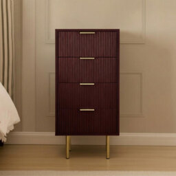Ohs Ribbed Bedside Table Modern Bedroom 4 Draw Office Nightstand - Dark Berry - thumbnail 1