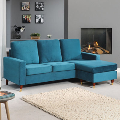 Hendrick Reversible Velvet Fabric Corner Sofa - Teal - image 1