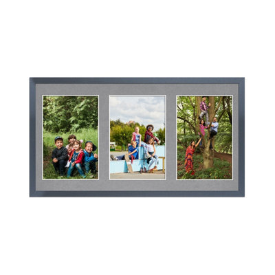 AK Frames 40X20Cm Dark Grey Sleek Multi Photo Frame With Mid Grey Mount - Holds 3 Apertures (3X) 6X4 Photos - image 1