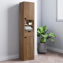 Oak Wooden Tall 2 Door 1 Drawer Shelves Bathroom Cabinet Storage Unit Modern - thumbnail 3
