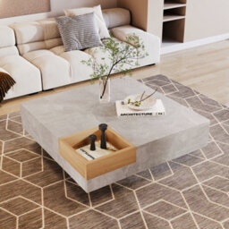 Btm Coffee Table, Living Room Table, Side Table With Removable Storage Box, Concrete Gray And Wood Color, 72X72X30 Cm