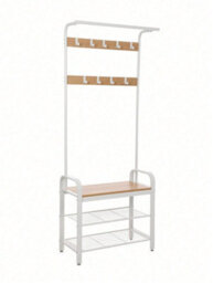 Songmics Vasagle Coat Rack, Coat Stand With Shoe Storage Bench, 4-In-1 Design, With 9 Removable Hooks, A Clothes Rail,oak And Cream - thumbnail 8