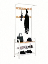 Songmics Vasagle Coat Rack, Coat Stand With Shoe Storage Bench, 4-In-1 Design, With 9 Removable Hooks, A Clothes Rail,oak And Cream - thumbnail 4
