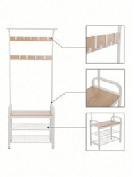 Songmics Vasagle Coat Rack, Coat Stand With Shoe Storage Bench, 4-In-1 Design, With 9 Removable Hooks, A Clothes Rail,oak And Cream - thumbnail 5