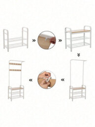 Songmics Vasagle Coat Rack, Coat Stand With Shoe Storage Bench, 4-In-1 Design, With 9 Removable Hooks, A Clothes Rail,oak And Cream - thumbnail 6