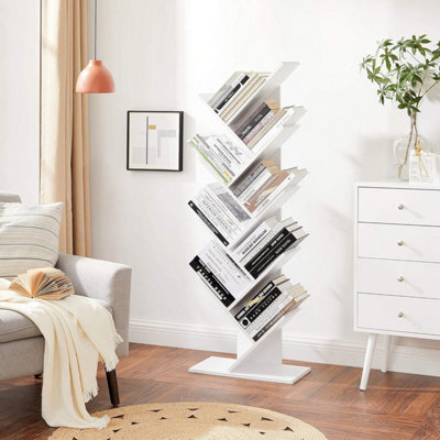 LEDREM Tree Bookshelf, 9-Tier Floor Standing Bookcase, Space-Saving Corner Shelf, With Wooden Shelves For Bedroom, Living Room - image 1