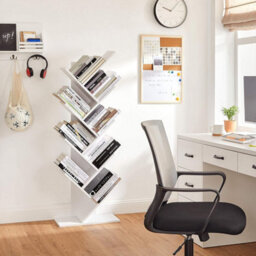 LEDREM Tree Bookshelf, 9-Tier Floor Standing Bookcase, Space-Saving Corner Shelf, With Wooden Shelves For Bedroom, Living Room - thumbnail 4