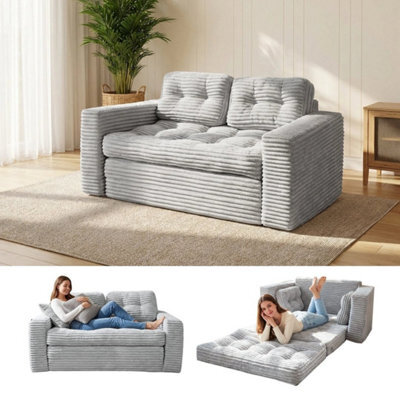 Light Gray 2-In-1 Convertible Sofa Bed, Corded Fabric Loveseat Futon With High-Density Foam - image 1