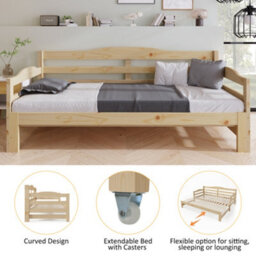 Matteo Natural Pine 3Ft Daybed With Pull-Out Trundle Guest Bed - thumbnail 3