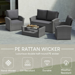 Lassic Vida Designs 4 Seater Garden Rattan Set With Outdoor Sofa, Table And Chairs, Grey - thumbnail 6
