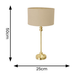Valuelights Maggie Gold Metal Candlestick Slim Table Lamp With Natural Fabric Drum Lamp Shade And Led Bulb - thumbnail 4