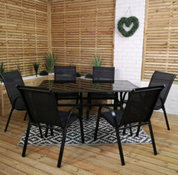 Samuel Alexander Outdoor 6 Person Rectangular Glass Top Garden Dining Table Chairs Set - thumbnail 1