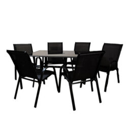 Samuel Alexander Outdoor 6 Person Rectangular Glass Top Garden Dining Table Chairs Set - thumbnail 8