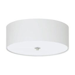 Elegant Satin Nickel Flush Ceiling Light With White Fabric Shade - thumbnail 1