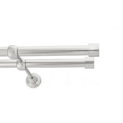 Toolty Double Metal Curtain Pole 19/19mm With Finials Rod Classic Brackets Luna 115Cm Inox