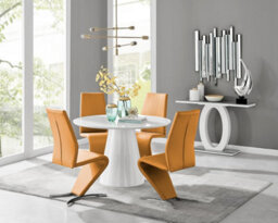 Furniturebox Uk Palma White High Gloss Round Dining Table & 4 Mustard Willow Chairs - thumbnail 1