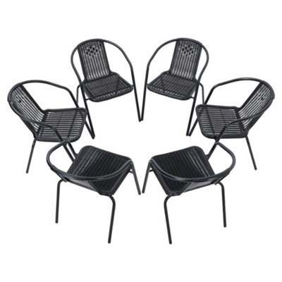 Living And Home 6 Pcs Black Vintage Style Stacking Rattan Patio Garden Chairs Outdoor Armchairs With Metal Frame - image 1