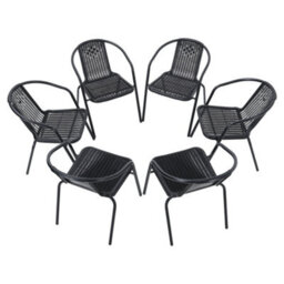 Living And Home 6 Pcs Black Vintage Style Stacking Rattan Patio Garden Chairs Outdoor Armchairs With Metal Frame