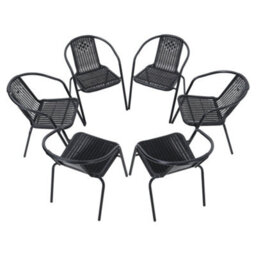 Living And Home 6 Pcs Black Vintage Style Stacking Rattan Patio Garden Chairs Outdoor Armchairs With Metal Frame - thumbnail 5