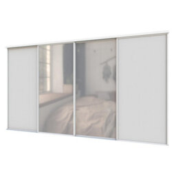 A-Class Sliding Doors Set Of 4 Light Grey & Mirror Sliding Wardrobe Door Kit, White Frame & Tracks, Opening Height (H) 225-226Cm & Width (W) 359-360Cm - thumbnail 1