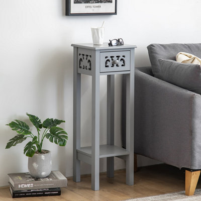 EHC Woodluv Bedside Table, Side Table, Tall Telephone Table, Drawer Storage Unit, End Table, For Bedroom, Living Room, Grey - image 1
